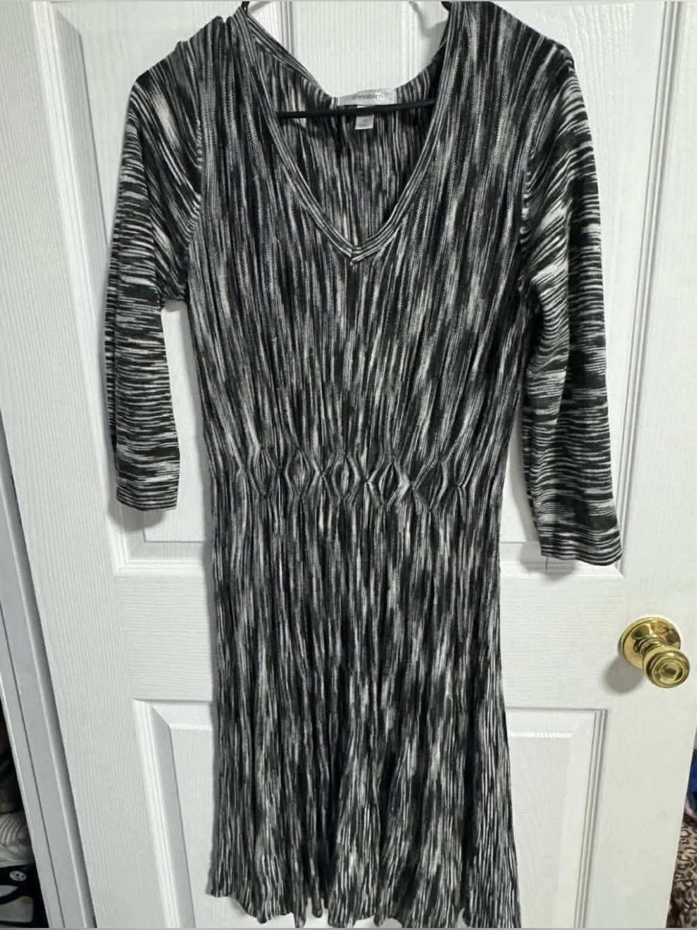 dressbarn Black and White V-Neck Long Sleeve Knit Dress